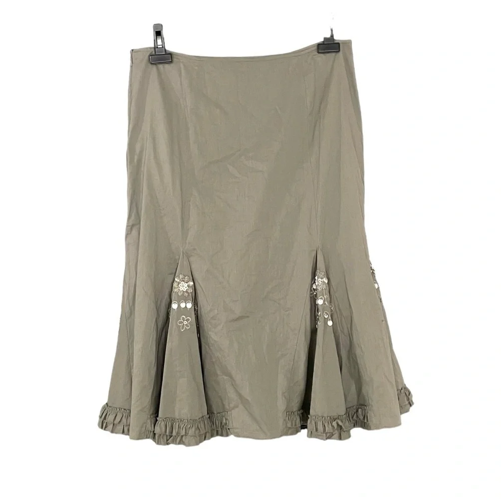 SPANNER Cotton Fit & Flare Embellished Midi Skirt Gray 12